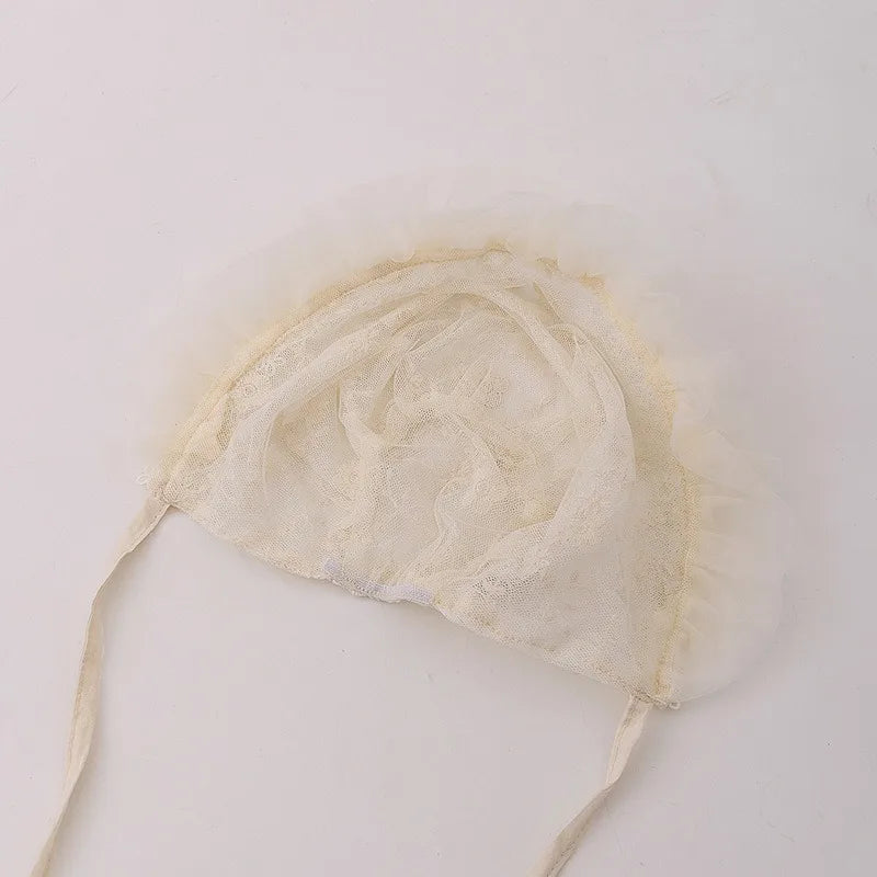 1 Piece Korean Fashion Princess Beanie for Baby Girl Mesh Gauze Embroidery Floral Ruffle Newborn Photography Props Infanr Hat