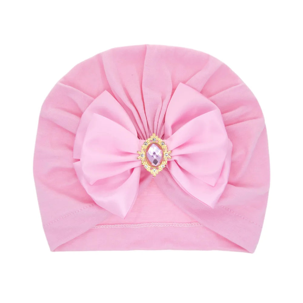 1 Pieces Children Print Baby Hat Kids Cap Newborn Girls Bowknot Diamond Photography Props Spring Autumn Beanie Infant Props