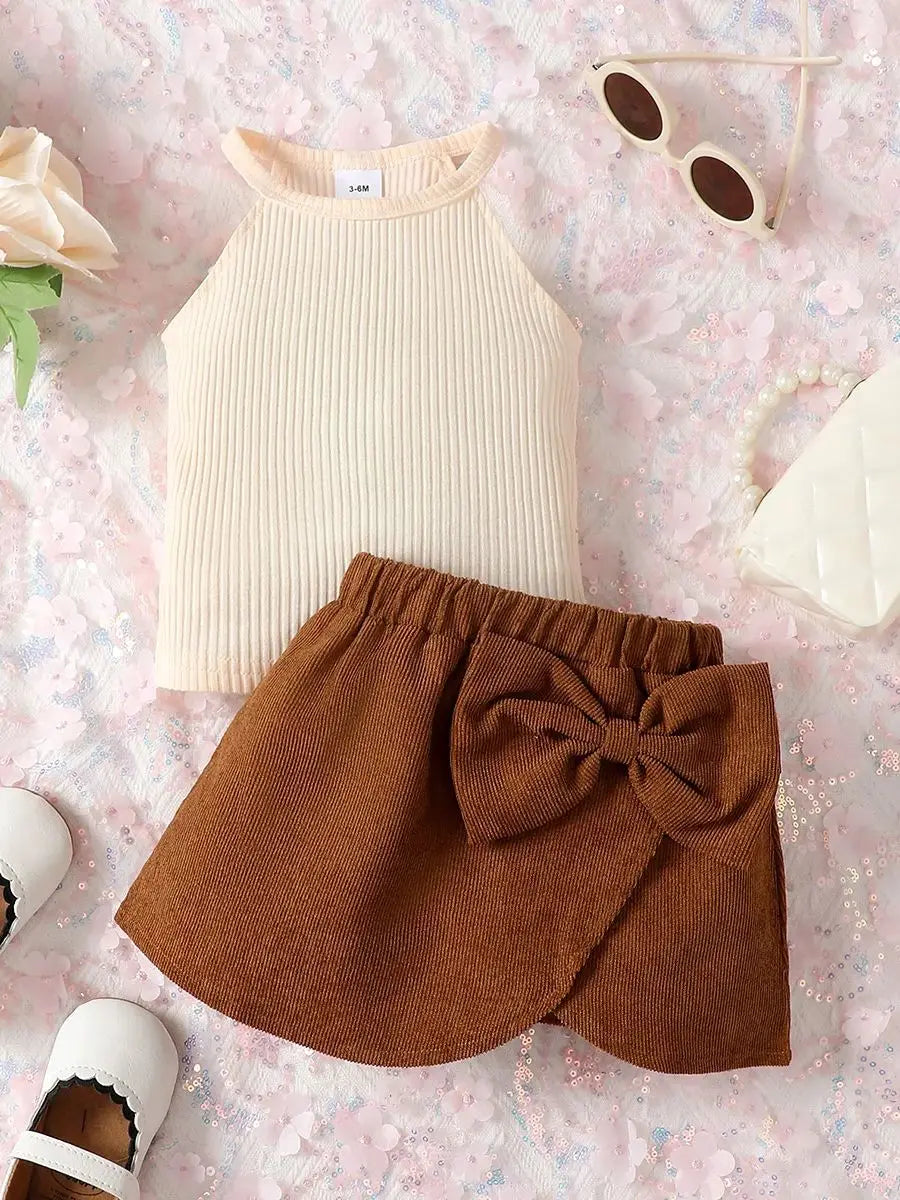 0-2 Year Old Newborn Baby Summer Sleeveless Round Neck Solid Cotton Daily Party Casual Large Bow Children's Clothing