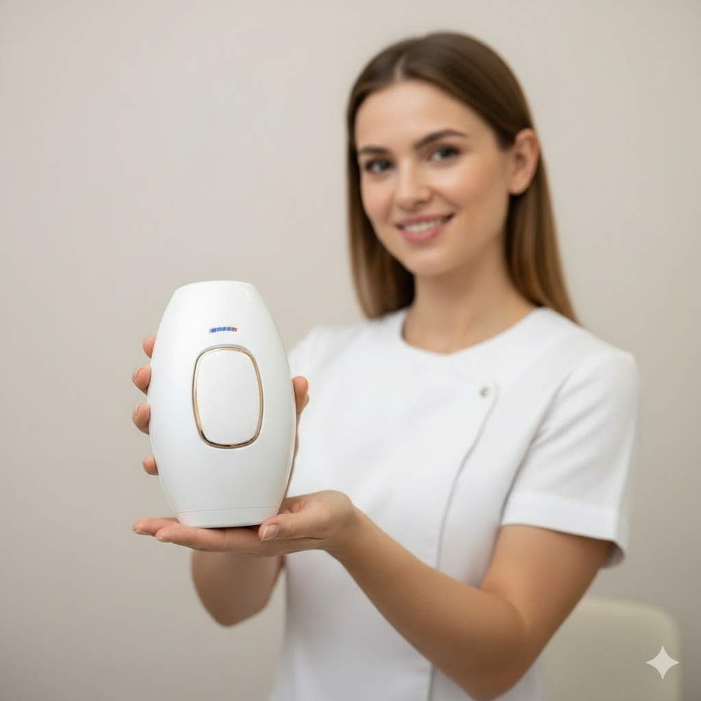 Mujer usando depiladora IPL profesional Tienda Max
