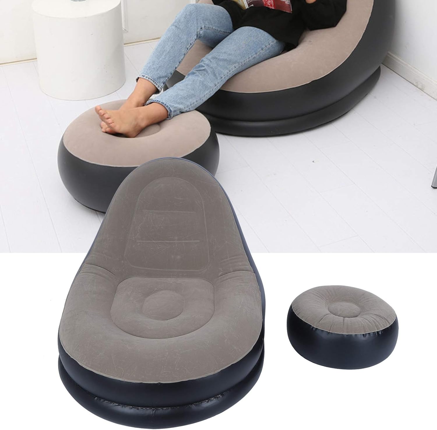 Sofá Cama Inflable Portátil con Reposapiés